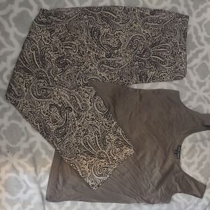 Paisley Print Pants and Tan Sleeveless Top